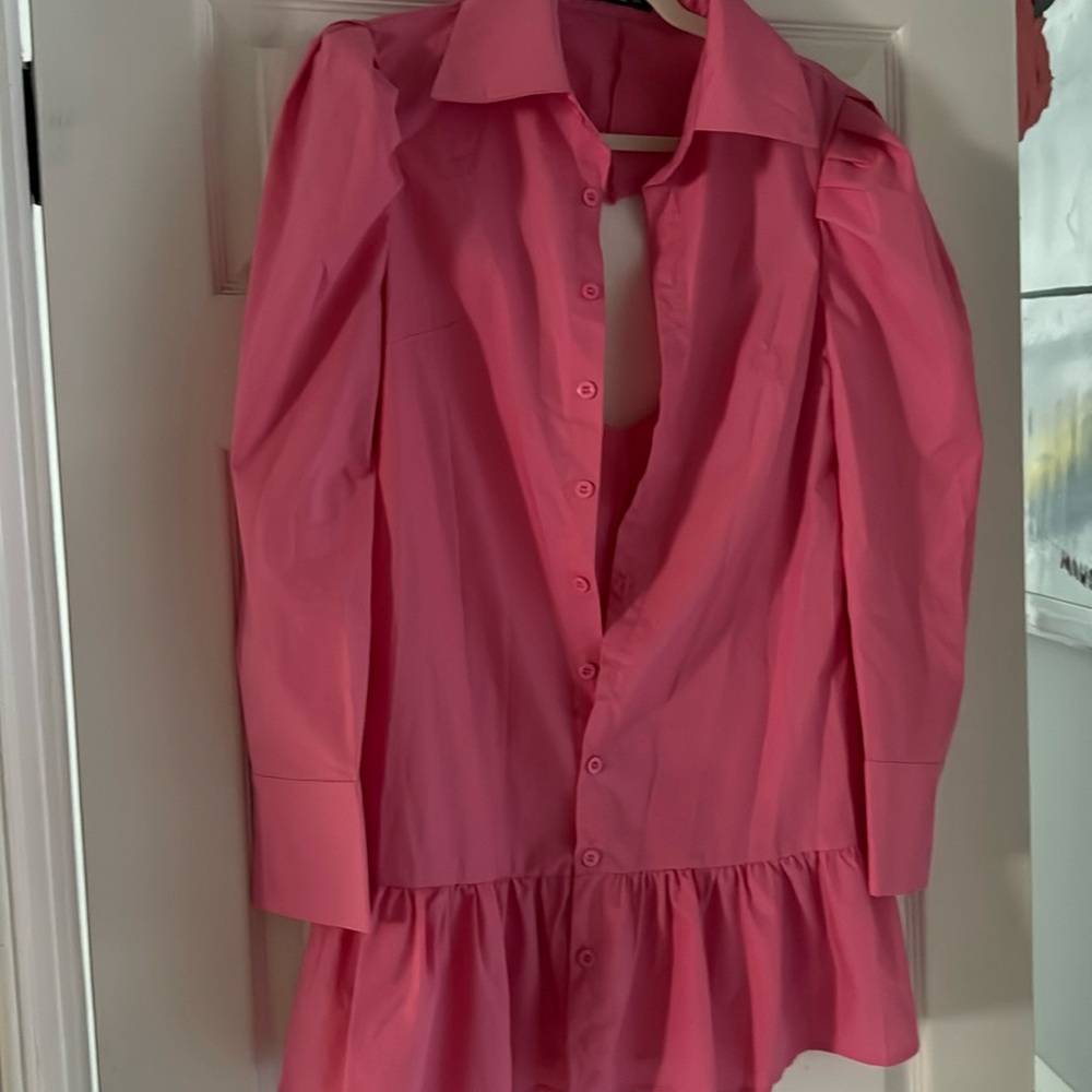 Chic Me pink mini ruffle shirt dress